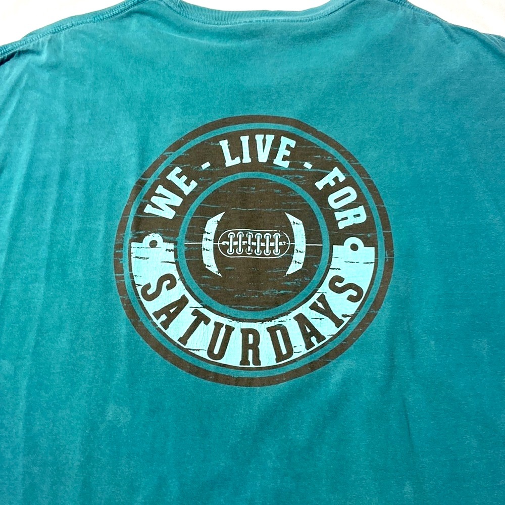 Comfort Colors “We Live For Saturdays” Long Sleeve Shirt. Teal. X-Large.